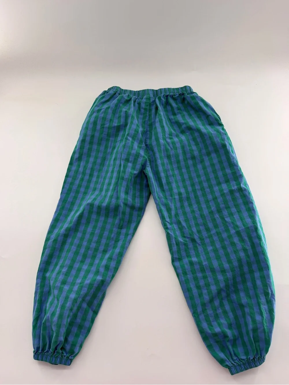 Hanna Andersson Poplin Parachute Pants Green Blue Striped Stripes Girls Kids 8